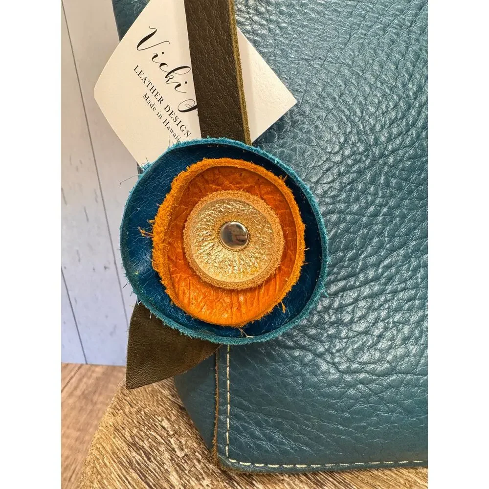 Genuine Leather Round Flower Purse Charm Blue Orange Light Pink Boho Bag Charm